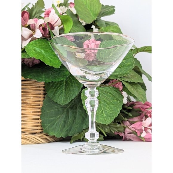 Vintage 1950s Clear Crystal Champagne Glass Platinum Trim MCM Bar Sherbet Glass - Picture 3 of 7
